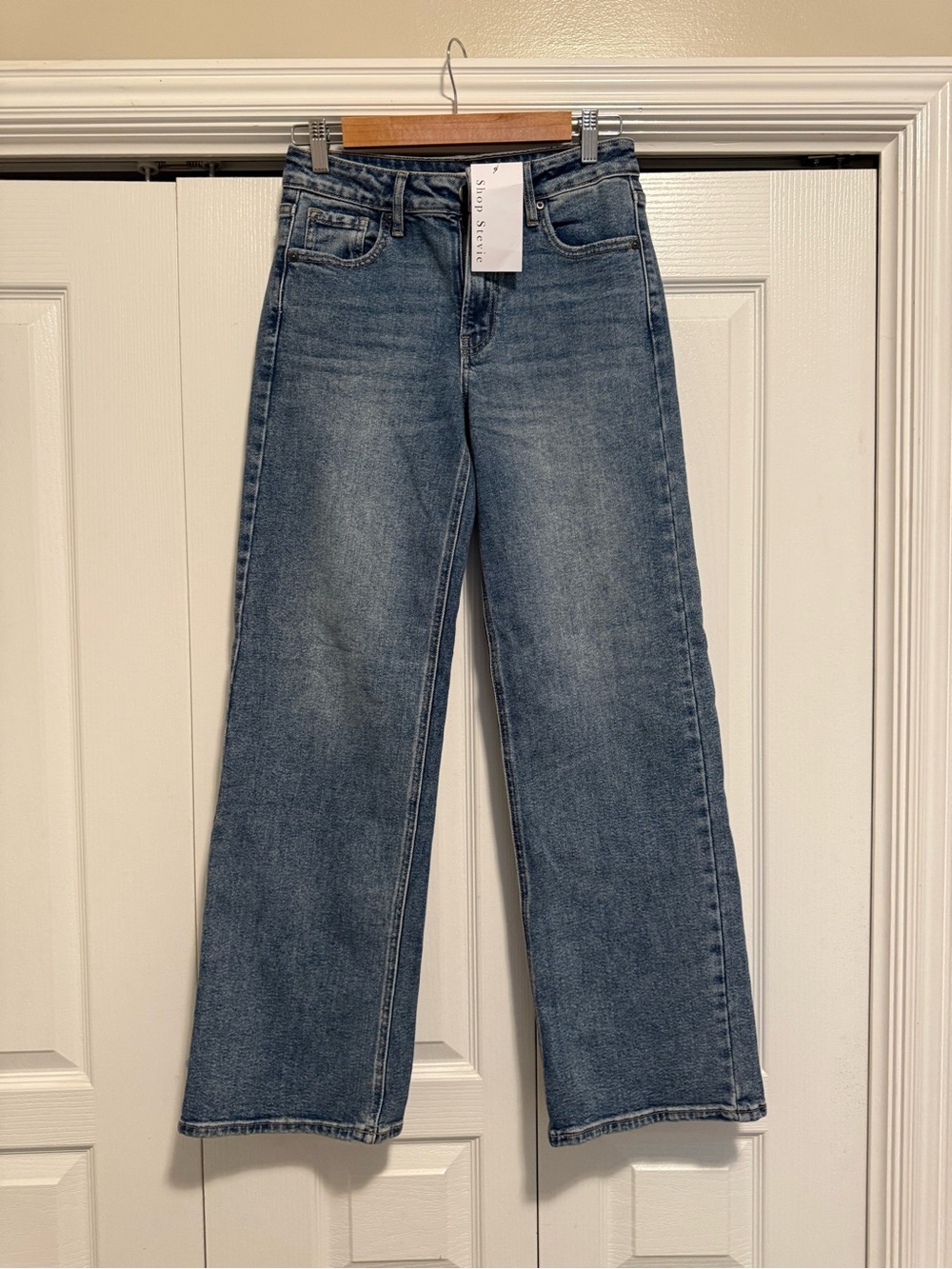 Shop Stevie Relaxed Wide-Leg Jeans in Medium Blue Wash